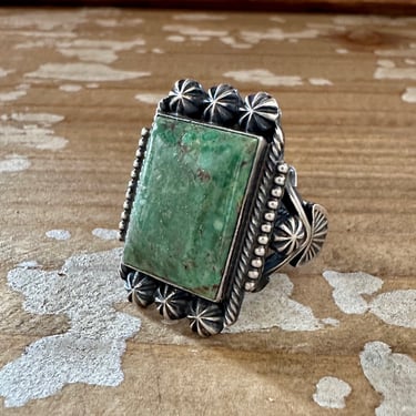 M&R CALLADITTO Navajo Handmade Men's Ring Sterling Silver w/ Turquoise Green Stone | Native American Jewelry Southwestern | Various Sizes 