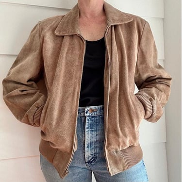 Vintage Brown Suede Bomber Jacket by Blair Unisex Leather Jacket Boho Bohemian 