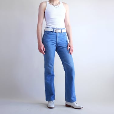 70s Levis Jeans, Vintage Orange Tab Levi Jeans, High Waisted Rise Fitted Tight Light Medium Wash Jeans, Retro 60s 70s Bootcut Jeans W27 