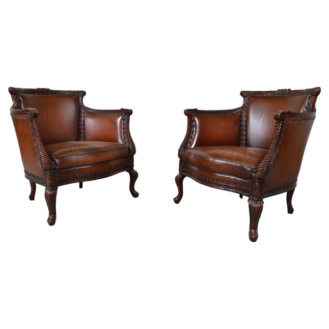 Louis Xv Style Bergere Club Chairs In, Italian Vs Aniline Leather
