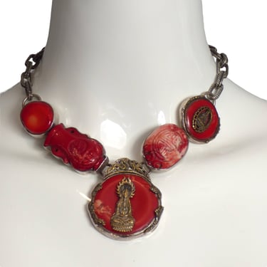 REBECCA COLLINS- Sterling & Carved Coral Necklace