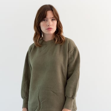 Vintage French Faded Olive Green Crew Sweatshirt | Cozy Fleece | 70s Made in France | FS113 | M | 