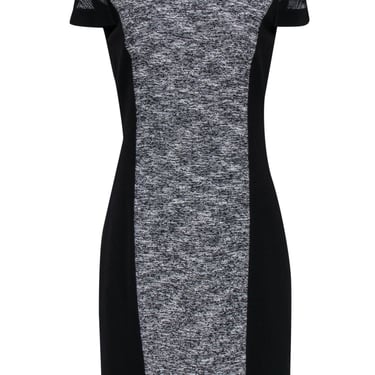 Elie Tahari - Black & White Textured Panel Design w/ Mesh Sleeve Dress Sz 6