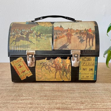 Vintage Decoupaged Thermos Lunchbox - Equestrian Themed 