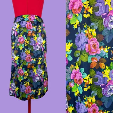 Vintage 1970s Floral Rainbow Fairycore Midi Skirt Gift 