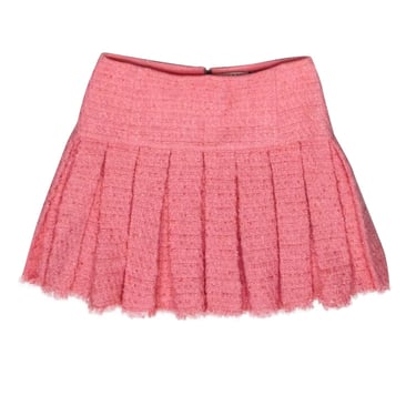 Alice &amp; Olivia - Pink Tweed Pleated Drop Waist Mini Skirt Sz 2