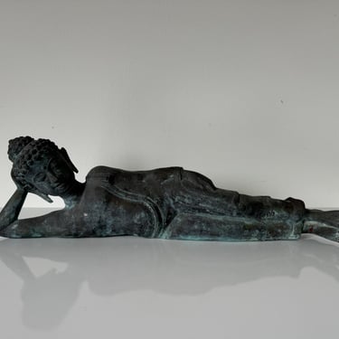 Vintage Thai  Cast Bronze Reclining Buddha Sculpture 