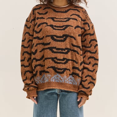 Kapital 7G Wool Nepal Tiger Crew Knit Sweater, Orange