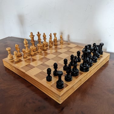 Vintage Wooden Folding Chess Set 13.5