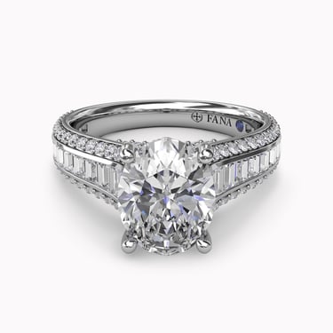 Oval Diamond Engagement Ring Setting With Baguettes &amp; Pavé Diamonds