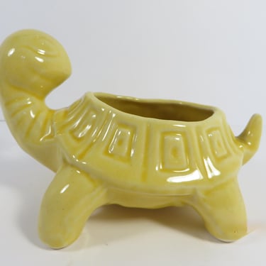 Vintage Yellow Pottery Turtle Planter - Yellow Turtle Planter Vase 