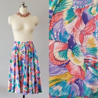 80s Does 50s  Rayon Skirt with Pockets 80's Lucia Skirt 80s Women's Vintage Size XL 