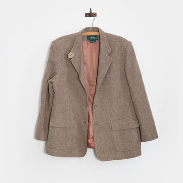 Lauren Ralph Lauren brown tweed wool herringbone elbow patch blazer 