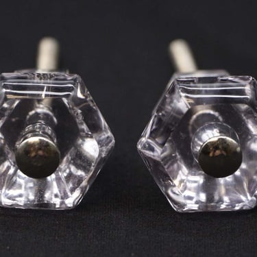 Pair of Vintage 1.125 in. Glass Hexagon Drawer Cabinet Knobs