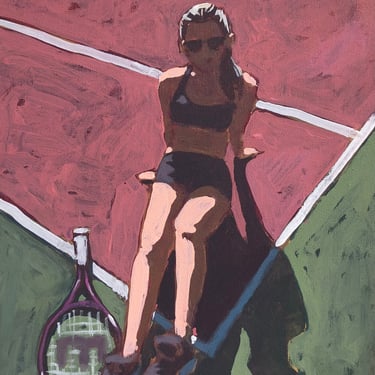 Woman on Tennis Court - Original Painting on Canvas 12 x 16, small, fine art, figurative, one of a kind, outside, michael van, realism 