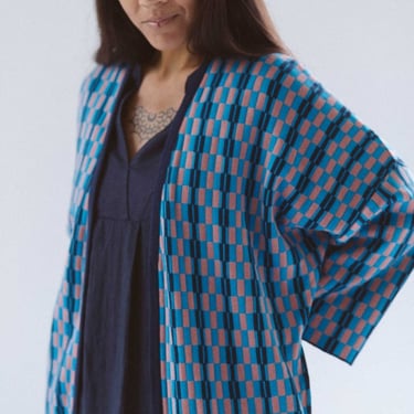 Cocoon Open Cardigan in Soft Checkerboard