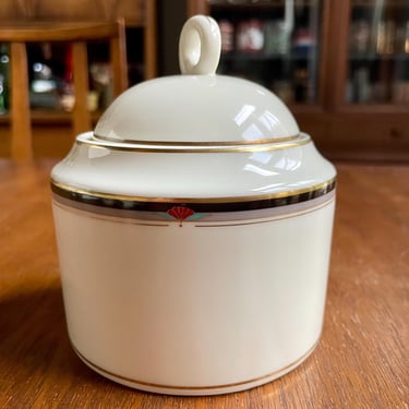 Oscar de la Renta Crawford Art Deco Covered Sugar Dish, Made in Japan | Vintage Tea Service Set, Sugar Bowl and Lid 