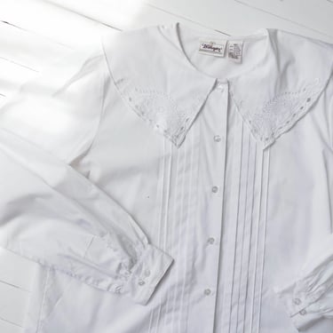 Edwardian style blouse | 80s 90s vintage white antique style embroidered sailor collar academia cottagecore blouse 