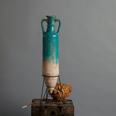 Blue Glazed Amphora From Borneo with Iron Stand