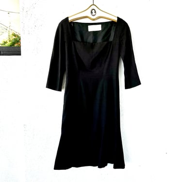 Vintage Luis Estevez 60s 70s Silk Dress Black Wiggle Dress 