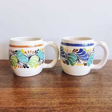 Vintage Mexican Talavera Ceramic Mugs - Pair 