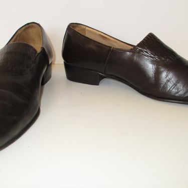 Mens Dress Shoes, Vintage 1970s Stacy Adams Slip Ons, Dark Brown Leather, 8 Men 