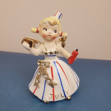 Vintage 1950's Lefton Birthday Angel / 60s July Kitch Knick Knack Ceramic 