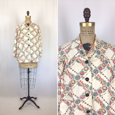 Vintage 40s jacket | Vintage floral cotton chore coat | 1940s floral cotton coat 