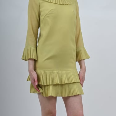 1960s Apple Green Ruffle Mini Dress