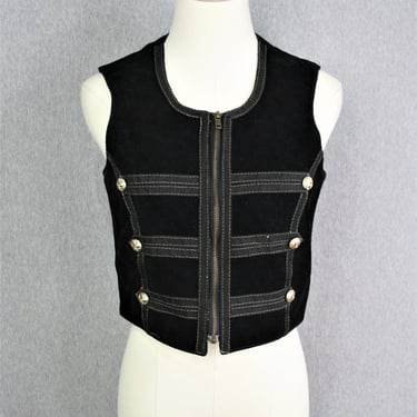 Black Leather Vest - Military Style - Zip Front - by NU-ID 
