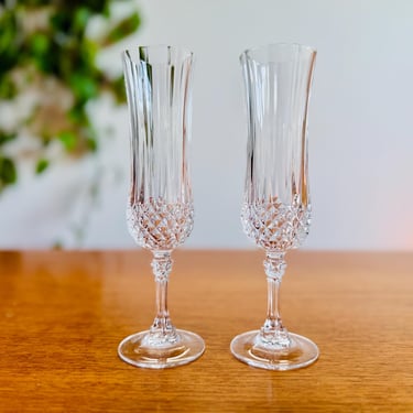 Set of Two Vintage Crystal D’Arques Longchamp Champagne Flutes, Vintage Champagne Flutes Made in France, Crystal Champagne Glasses, c1970s 