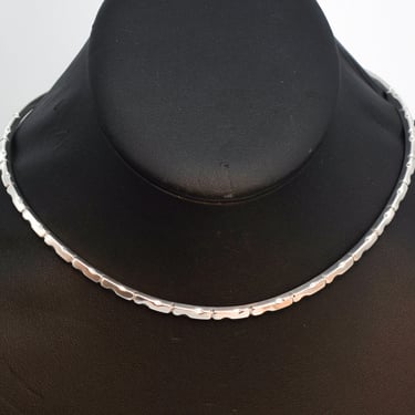 80's sterling tribal torque choker, edgy 925 silver wavy rectangles open collar necklace 