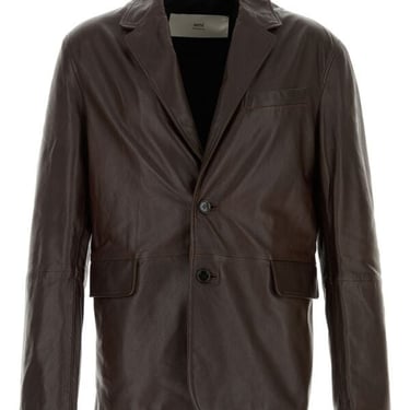 Ami Men Chocolate Leather Blazer