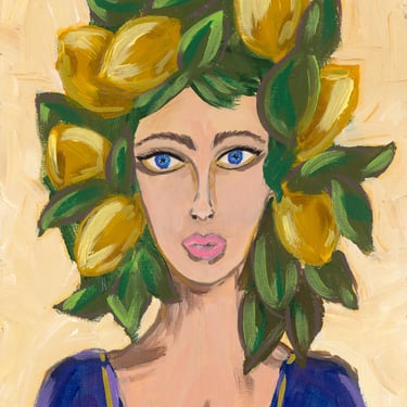 Fine Art Print of Original Painting, Giclee Print, Original Art, Whimsical Art, Unique Art, Woman Portrait, Limoncello 