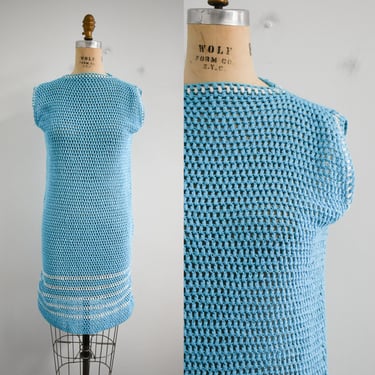 1960s Aqua Crochet Shift Dress 