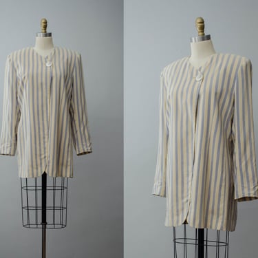 striped silk blazer | pale yellow and blue blazer 