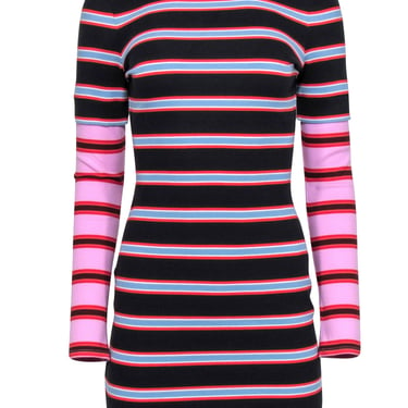 Cinq a Sept - Black & Multi Color Stripe Ribbed Dress Sz M