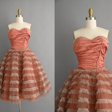 vintage 1950s Dress | Gorgeous Cupcake Tulle Full Skirt Party Prom Dress | Small Medium 