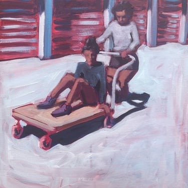 Girls on cart  |  Original Acrylic Painting on Canvas 16