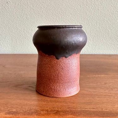 Vintage chalice-shaped pottery vessel / signed ceramic vase, planter or cup 