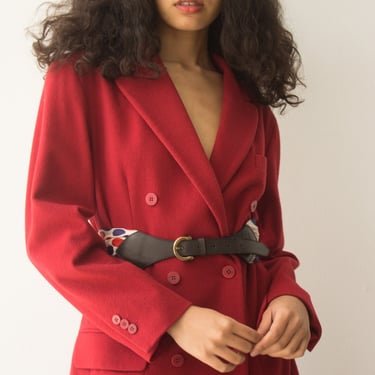 1990s Calvin Klein Red Wool Double Breasted Blazer 