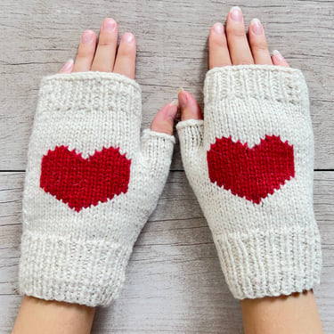 Alpaca Fingerless Gloves Cream Red Heart