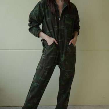 Vintage Flight Suit / Vintage Camouflage Jumpsuit / Hunting Camo / Hype Jumpsuit / Zip Front Jumpsuit 