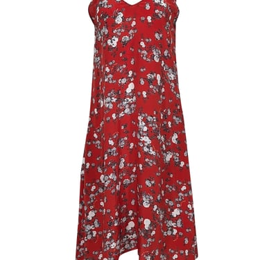 Rag & Bone - Red w/ White, Grey, & Black Floral Print Silk Midi Dress Sz XS