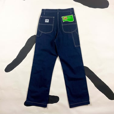 Deadstock 1970s Lee Dark Wash Painters Jeans / Contrast Stitch / 28 waist / NOS / Denim / Hammer Loop / Topstitching / Wide Leg / Vintage 