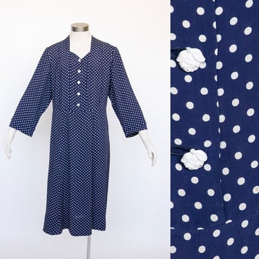1940s Day Dress Blue Polka Dot 50s XL Volup 