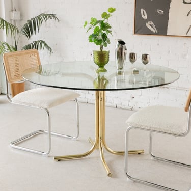 Vintage Brass Glass Round Dining Table Sunbeam Vintage Highland Park Los Angeles CA