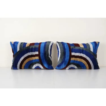 Silk Ikat Colorful Velvet Pillow | 16"w x 6"d x 22h"