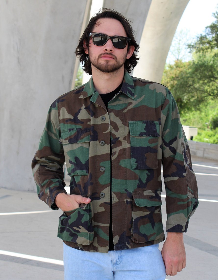 USA Vintage 90s Camo Army Shirt Jacket Grunge Khaki - S M L