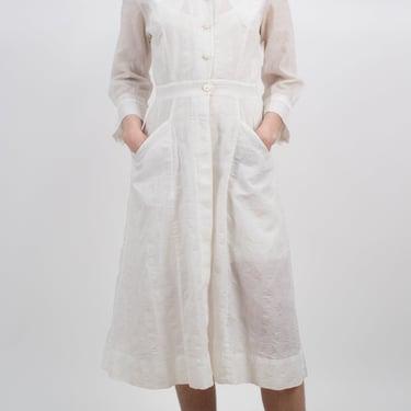 1950s Crinkle Shirtwaist Nurse Uniform Dress